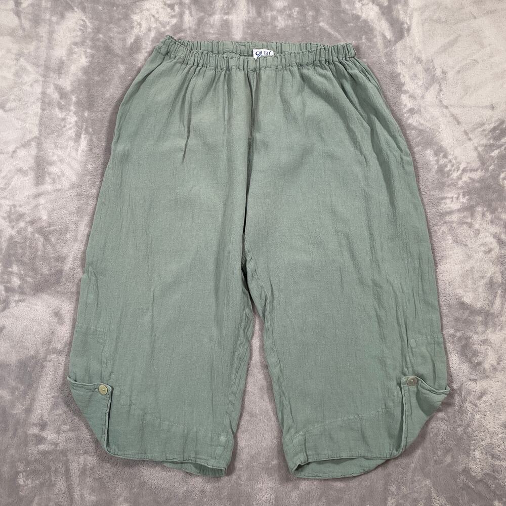 Oh My Gauze Beth Pants Size 2 L/XL Green Pull On Flowy Lagenlook Coastal Cotton